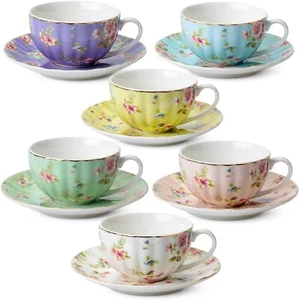 Tea Set, Flower Tea Cup (7 oz), Teacup and Tea Tray Set, Porcelain Tea Set - Picture 1 of 7