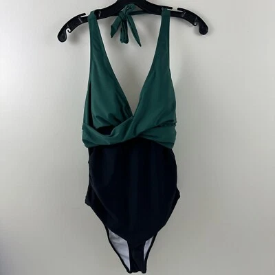 Traje de baño de una pieza de nailon/spandex negro y verde para mujer talla L Foto 1 de 4