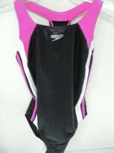 Speedo Girls Swimsuit Size 10 Black Fuschia White Razor Back NWOT - Picture 1 of 4