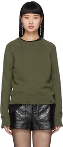 SAINT LAURENT DISTRESSED COTTON KNIT KHAKI SWEATER XS - Picture 1 of 14