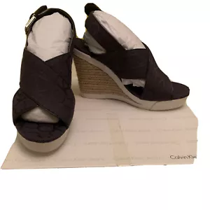 Calvin Klein Mujer Elaine CK LOGO Jacquard Blue Wedge Reino Unido 7 Eu 40 RE9607 BNIB - Imagen 1 de 9