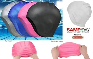 Silikon Badekappe mit Ohrtaschen lange Haare groß für Männer Frauen Mütze - Bild 1 von 8