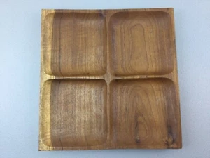 AE Thailand 4 Compartments Square Natural Wood Snack Serving Tray Decor 11" - Picture 1 of 11