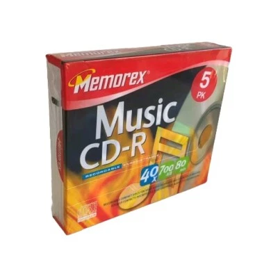 Memorex Music CD-R Recordable Compact Discs 5 pack 40x 700 MB 80 min Brand New - Image 1 of 4