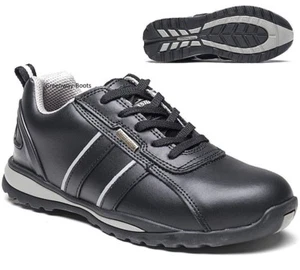 MENS LIGHTWEIGHT BLACK LEATHER SAFETY STEEL TOE CAP WORK SHOES TRAINERS BOOTS SZ - Picture 1 of 2