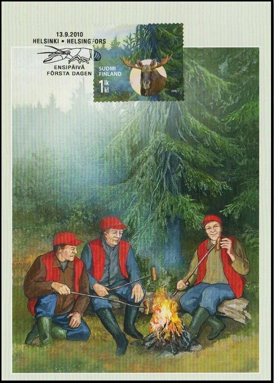 Moose Elk Hunting Braille Stamp Campfire Finland Mint Maxi Card FDC 2010 - Image 1 of 1