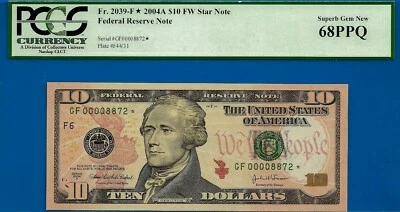 2004A $10 FRN Atlanta star PCGS 68PPQ 2nd finest Fr 2309-F* low serial 00008872* - Image 1 of 3