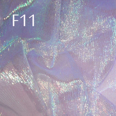 F11 PER YARD Lilac w/Lime reflex Shiny Iridescent Crinkle Sheer Organza Fabric - Image 1 of 4