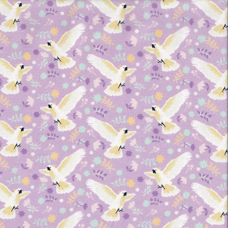 Cockatoos on Mauve Australiana Soaring Birds Quilting Fabric 1/2 Metre - image 1 of 1