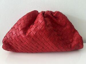BOTTEGA VENETA Nappa Maxi Intrecciato Oversized Clutch Pouch Handbag, Red