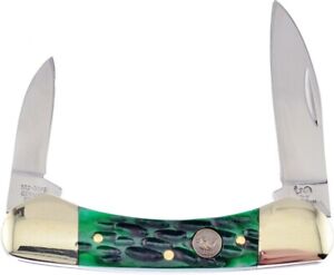 Hen & Rooster Small Canoe Pocket Knife Stainless Blades Green Pick Bone Handle
