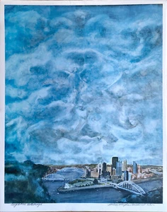 Litografía firmada por Dolores Heighes Caldwell "Angels Over Pittsburgh" - Imagen 1 de 14