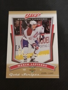 2007-08 UPPER DECK UD MVP MAXIME LAPIERRE #60 #ed 35/100 GOLD SCRIPTS