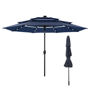 10ft Patio Umbrella with LED Light 3-Tier Outdoor Umbrella Market Beach Umbrella - Picture 1 of 61
