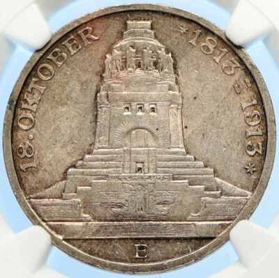 1913 E German State SAXONY Napoleon LEIPZIG BATTLE Silver 3 Mark Coin NGC i98384 - Image 1 of 4