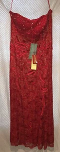 MAY QUEEN COUTURE USA RED LONG BEADED LACE OVER STRAPLESS FORMAL DRESS SIZE 16 - Picture 1 of 12