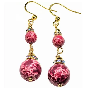 Red Imperial Jasper Earrings – Gold Dangle Gemstone Beads – Handmade Jewelry Gif - Picture 1 of 4