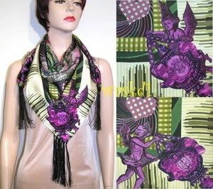 CHRISTIAN LACROIX purple ANGELS Celestial TASSELS silk scarf bandana NWT Authent - Picture 1 of 3