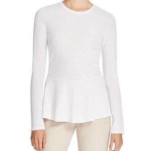 Theory 100% Merino Wool Cream Long Sleeve Peplum Top Large - Picture 1 of 6