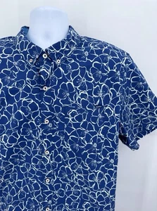 Camicia Chubbies uomo XL hawaiana elasticizzata con bottoni blu floreale piscina spiaggia nuoto - Foto 1 di 7