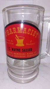 Vtg Beer Mug Pharmacist Glass Visits by Horse-Van Remedies Leeching Advertising  - Picture 1 of 7