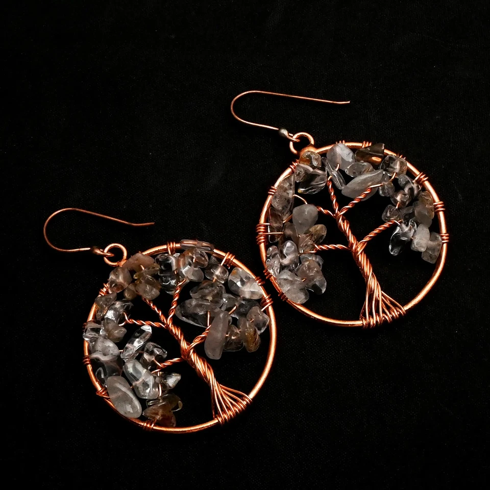 Rutile Quartz Gemstone Drop Dangle Copper Wire Earrings Jewelry Gift 2" AE-99288 - Image 1 of 1