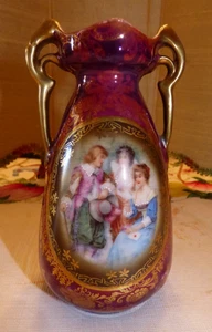 Paris Style Prov Saxe Hand-Painted Purple/Gold Luster Cabinet Mini Vase 5" - Picture 1 of 14