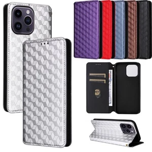 Case for iPhone 16E 16 15 14 13 12 11 XS Diamond Pattern Wallet Case Flip Cover - Picture 1 of 17