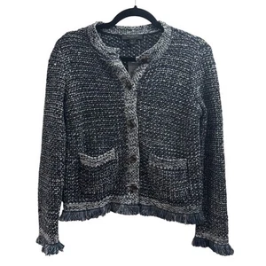 Ann Taylor Petite Marineblau und Silber Tweed Pailletten Button Down Blazer Jacke Neu mit Etikett - Bild 1 von 8