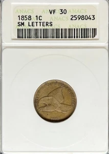 1858 Flying Eagle Cent Small Letters VF30 ANACS (#PA2598043) - Picture 1 of 2