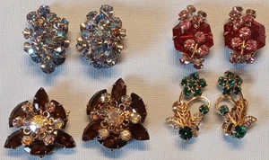 Lote de 4 pendientes de clip de diamantes de imitación Judy Lee y otros sin firmar - Imagen 1 de 15