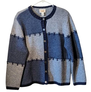 Vintage Talbots Damen Jacke/Cardigan Blau Patchwork Medium 100%. Merinowolle - Bild 1 von 4