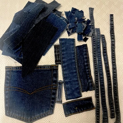 Assorted Denim Jeans Scrap Pieces for Slow Stitch Journaling Crafts - Image 1 of 4