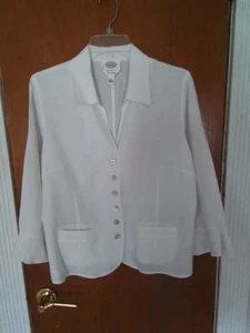 Size 12 TALBOTS White V-Neck Irish Linen Unlined Jacket EUC - Picture 1 of 6