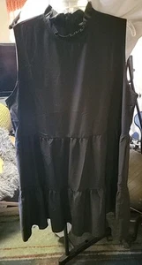 Vestido Negro Shein Curve 0XL Sin Mangas Volantes Cuello Cremallera Fluido Estilo Campesino - Imagen 1 de 5