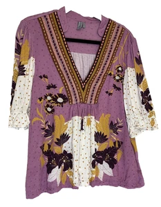 Blank London Anthropologie Embroidered Floral Puff Sleeve Top Women Size M Boho - Picture 1 of 10