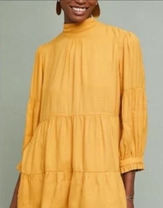 Anthropologie Maeve Goldie High Neck Tiered Flowy Blouse Sz S Marigold READ - Picture 1 of 10