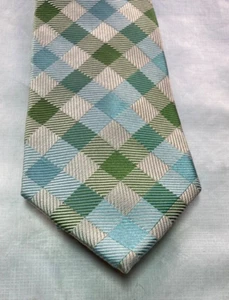 Express Design Studio Plaid Classic Men's Neck Tie Green, Blue, White 100% Silk - Picture 1 of 24