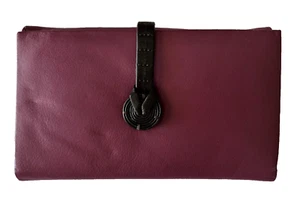 Bolso de Mano CARTERA ABBACINO Cuero Genuino Ciruela Púrpura Solapa Larga Hecho en España - Imagen 1 de 16