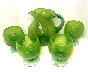 5er Set KISTE & FASS mundgeblasene apfelgrüne Glaskelche mit Krug - Bild 1 von 19