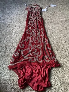 Jasz Couture Kleid Burgunderrot Perlen Spaghettiträger Bodenlang 4 479,95 $ - Bild 1 von 9