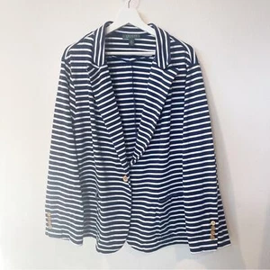 LAUREN RALPH LAUREN Navy and White Stripes Cotton Blazer Jersey Knit Size 3X - Imagen 1 de 9