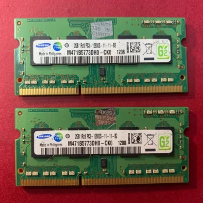 Samsung 4GB (2X2GB) 1RX8 PC3-12800S LAPTOP RAM MEMORY M471B5773DH0-CK0 *TESTED* - Image 1 of 2