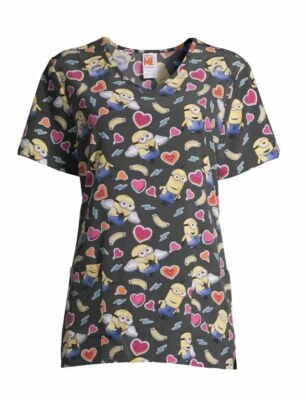 Scrubstar Minions Valentine's Women's Scrub Top NEW Size Medium NWT Stretch Soft - Image 1 of 4