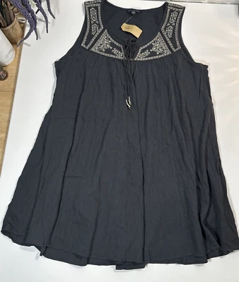 Vestido AMERICAN EAGLE Mezcla Algodón Boho Dk Carbón Plata Dorado Bordado L Foto 1 de 4
