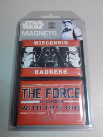 NCAA WISCONSIN BADGERS / STAR WARS 2 PACK MAGNETS 3 1/2" X 2" NEW NIP NICE Cover
