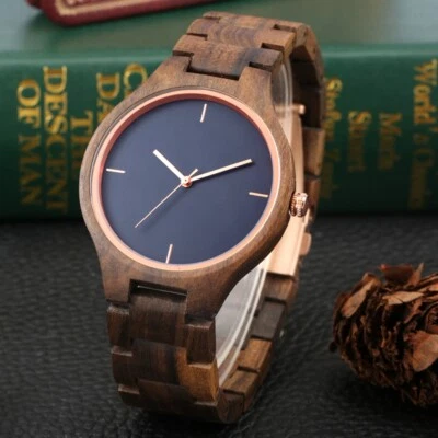 Handmade Walnut Wood Men's Quartz Analog Wristwatch Full Wooden Bracelet Gifts - image 1 of 4