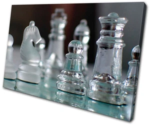 Hobbys Glas Schachfiguren EINZELNE LEINWAND WANDBILD Bild Druck VA - Bild 1 von 1