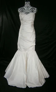 Steven Birnbaum Wedding Gown Bridal Dress Silk Ivory 8 Mermaid Ruching USA - Picture 1 of 11