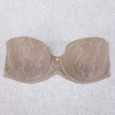 Sujetador sin tirantes NATORI Calais 34C café bronceado desnudo encaje floral con aros 174066 Foto 1 de 4